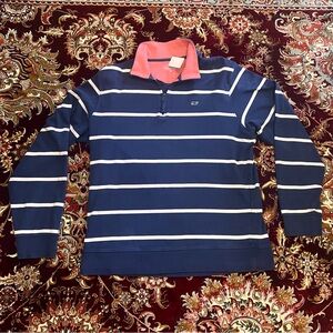 Vineyard Vines 1/4 Zip Long Sleeve Navy Blue Striped Men’s Size Medium Collar